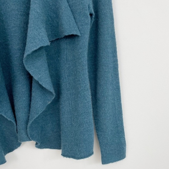 Eileen Fisher Merino Wool Teal Draped Open Front Long Sleeves Sweater Cardigan S - Picture 6 of 16